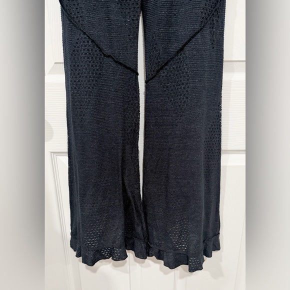 Free People Black Boho High Waisted Flare Mesh Crochet Ruffle Medium Leggings - Picture 9 of 11